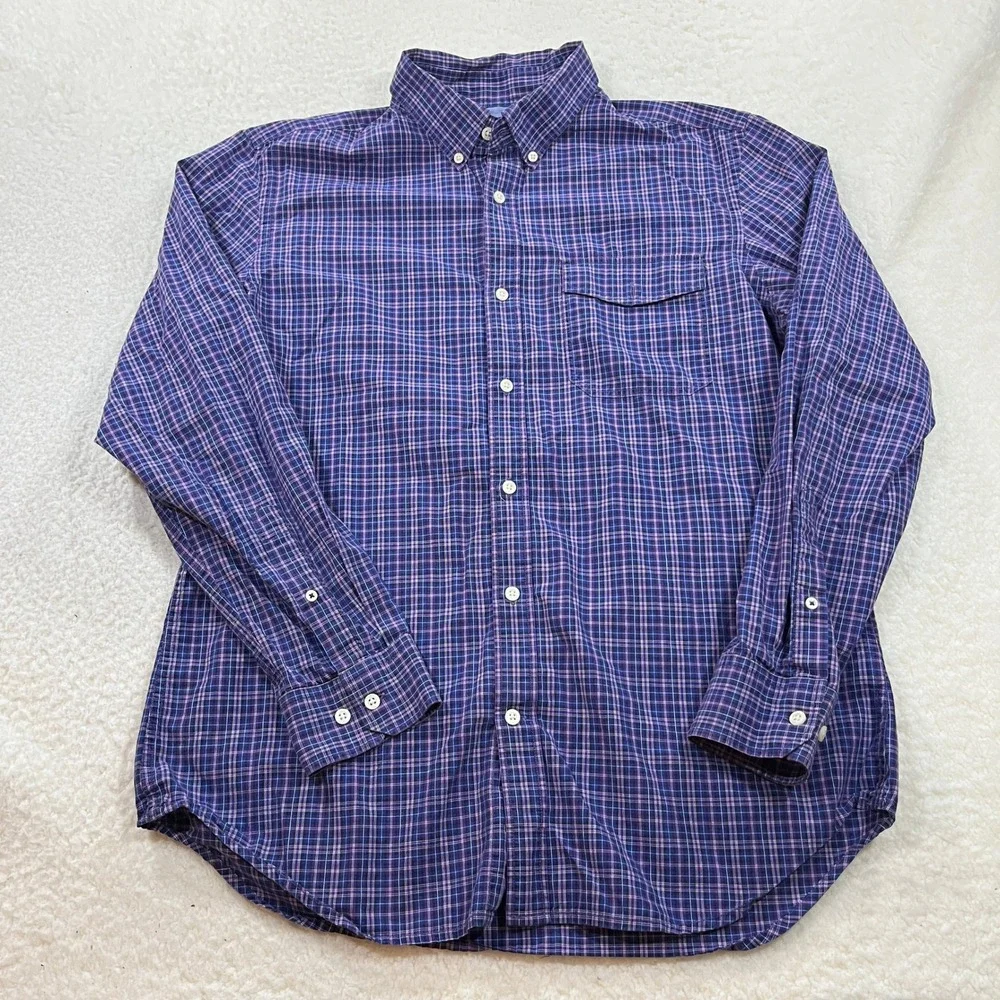 Banana Republic Shirt Mens Large Purple Plaid Soft Wash Button Down Long Sleeve